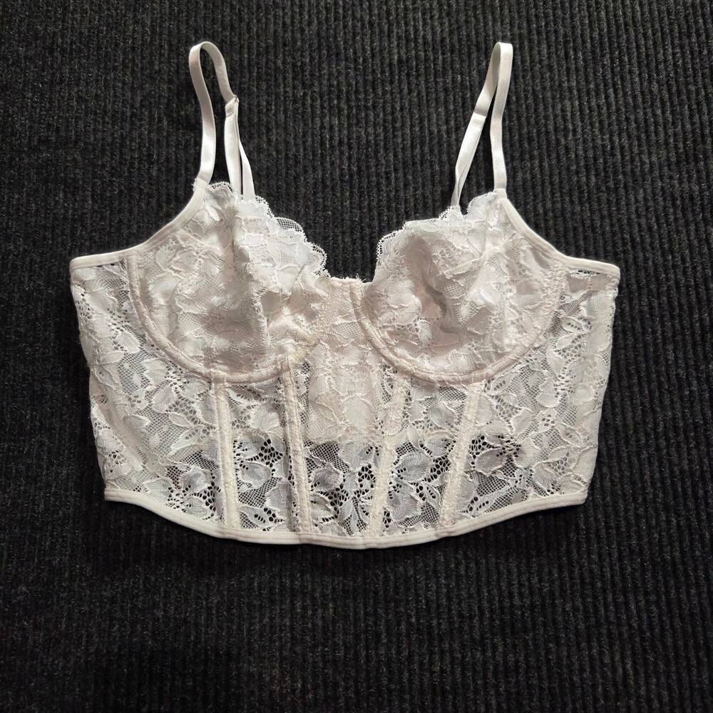 AvidLove White Lace Corset Bralette Top Coquette Women's Large